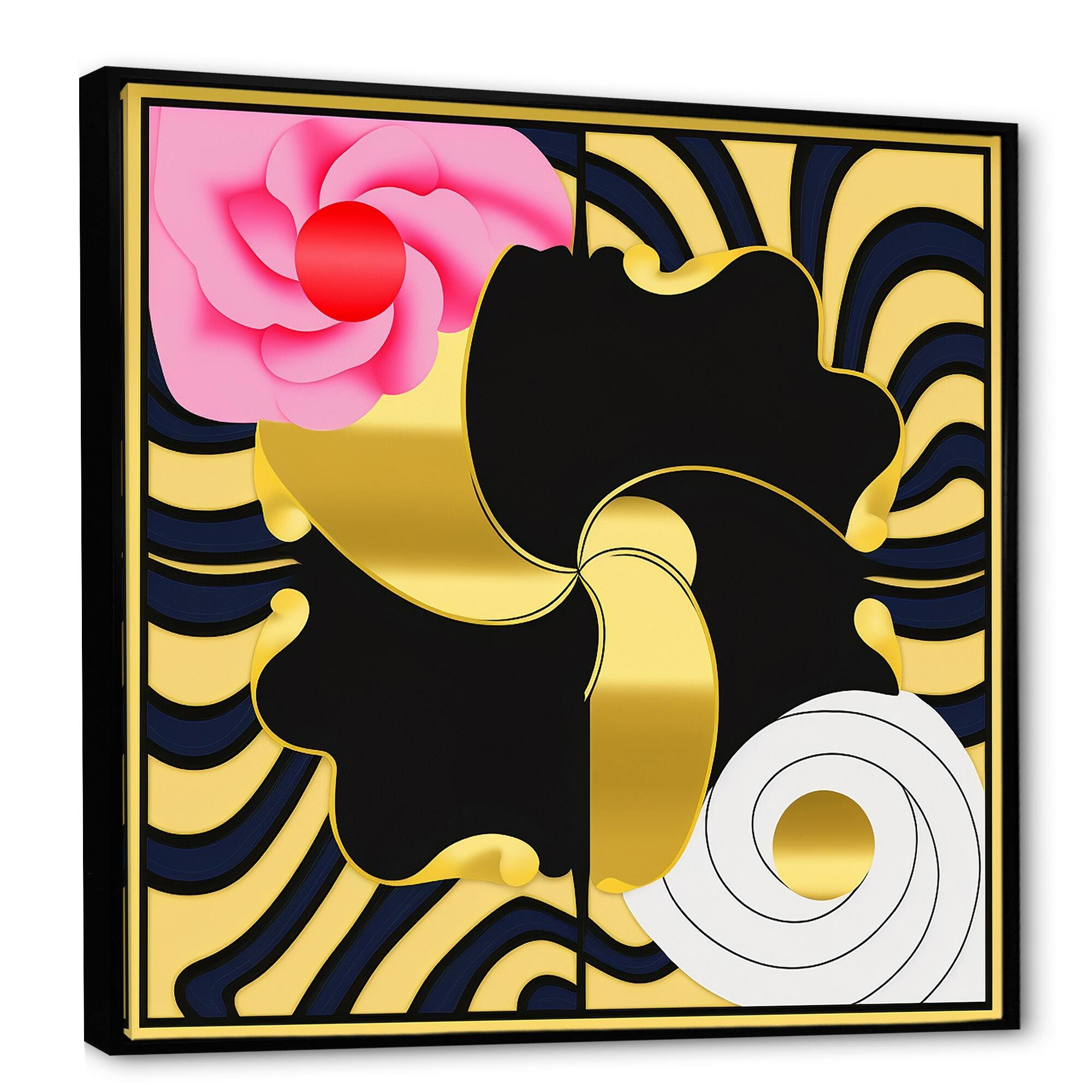 Designart "Circular Dynamics In Pink Gold And White" Modern Abstract